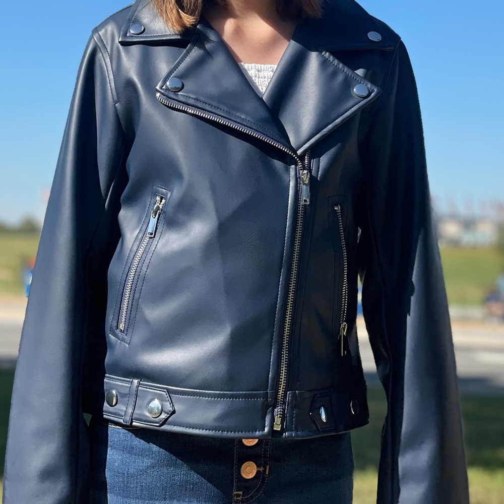 Aqua Kids Dark Navy Blue Faux Leather Jacket